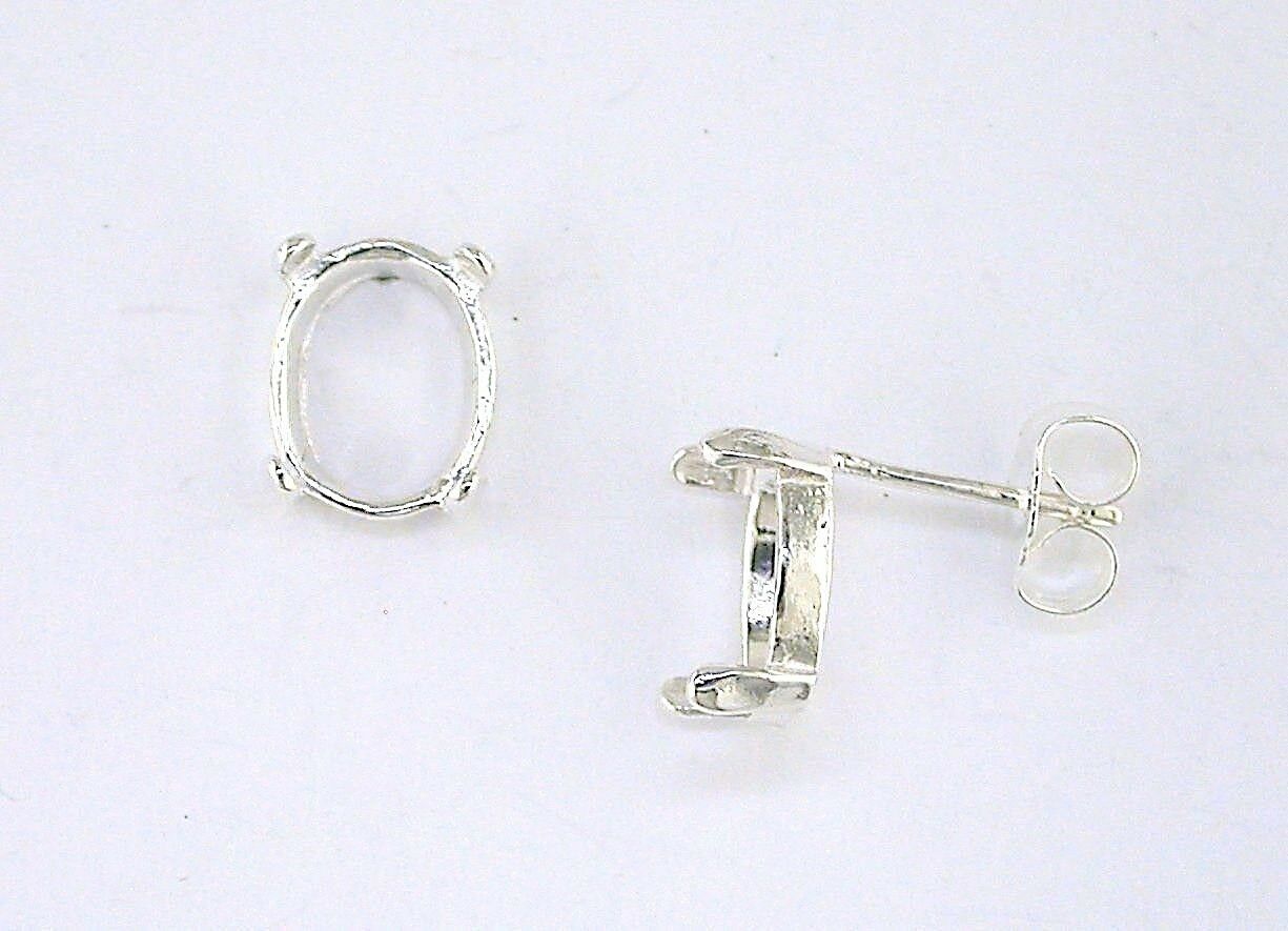 Oval 4 Prong Cabochon Earring Setting Sterling Silver