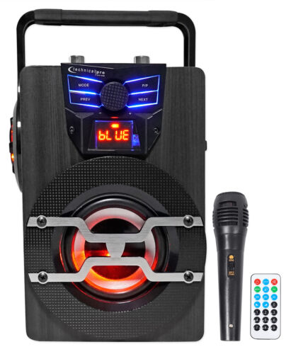 Technical Pro Wasp420 Rechargeable Bluetooth Karaoke Machine System W/led's+mic
