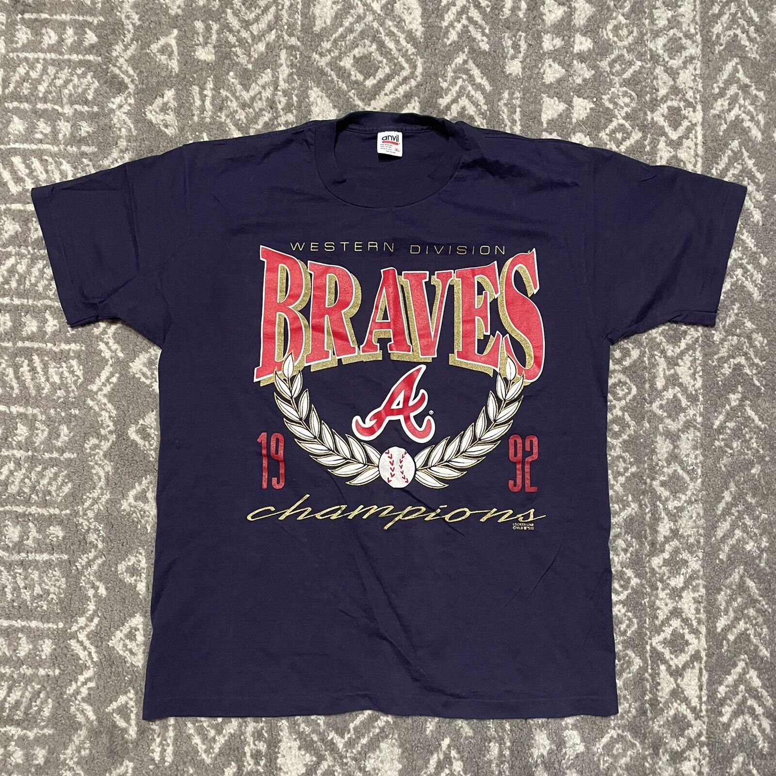 Vtg 1992 Atlanta Braves Western Div Champs Single Stitch T Shirt Large Usa Made