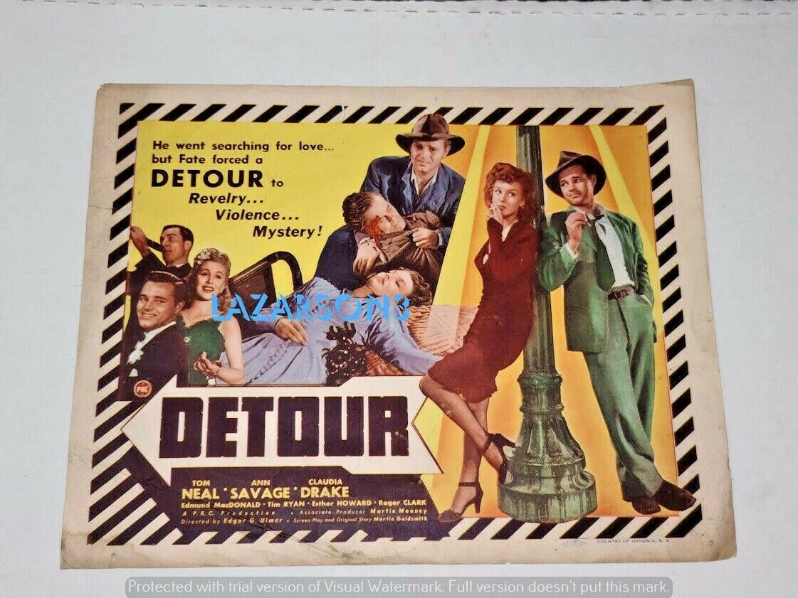 Detour Title Lobby Card Film Noir 1945 Tom Neal Ann Savage Claudia Drake