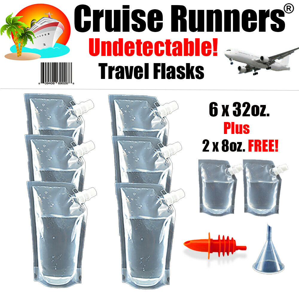 Cruise Ship Flask Kit 32oz Rum Runners Alcohol Liquor Smuggle Booze Wine Bags