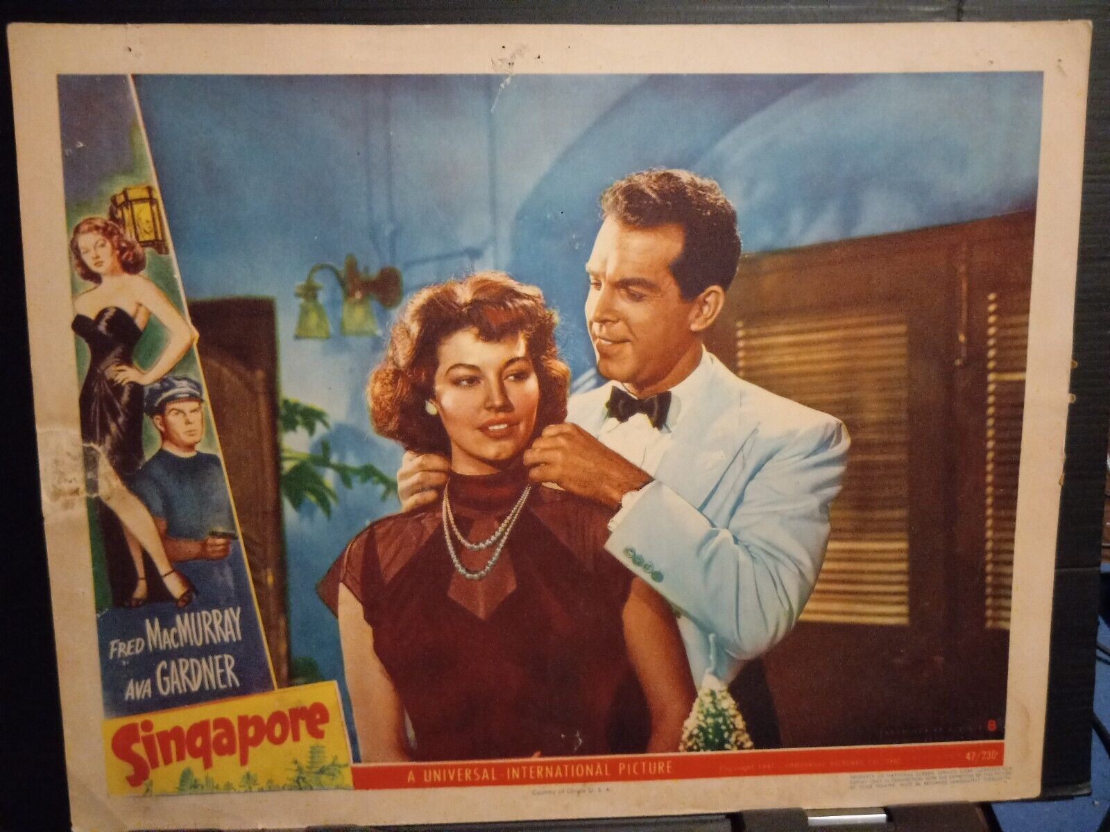 Lobby Card 1947 Singapore Ava Gardner Fred Macmurray Nice Cu Necklace Film Noir