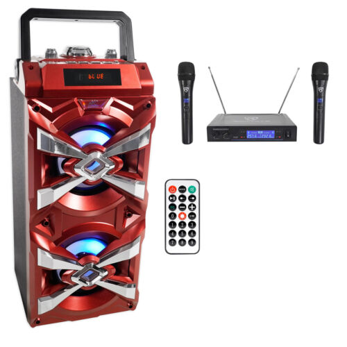 Nyc Acoustics X-tower Bluetooth Karaoke Machine System W/led's+(2) Wireless Mics