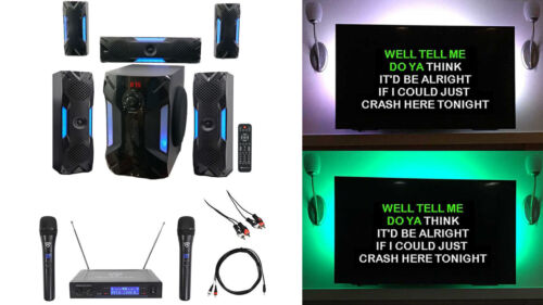 Rockville Bluetooth Home Theater Karaoke Machine System W/8" Sub + Wireless Mics