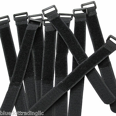 10 Qty 8" Black Cable Ties ~ Wire Cord Straps Reusable Hook & Loop ~ Usa Seller