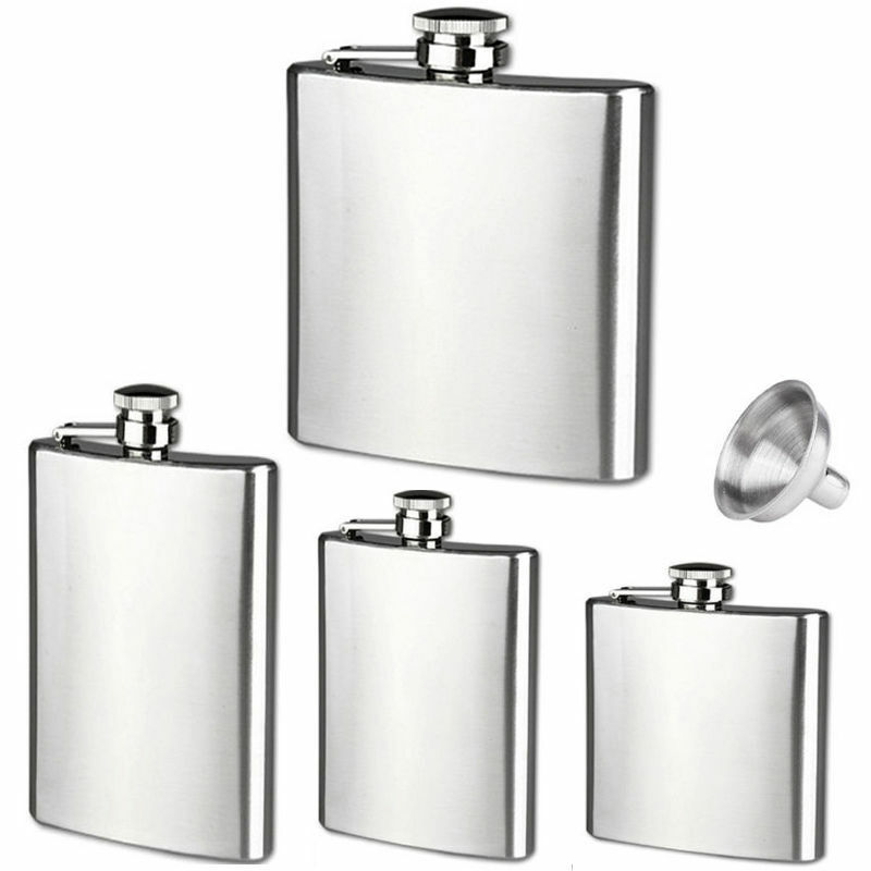 6 8 10 18 Oz Liquor Stainless Steel Pocket Hip Flask Screw Cap With Funnel