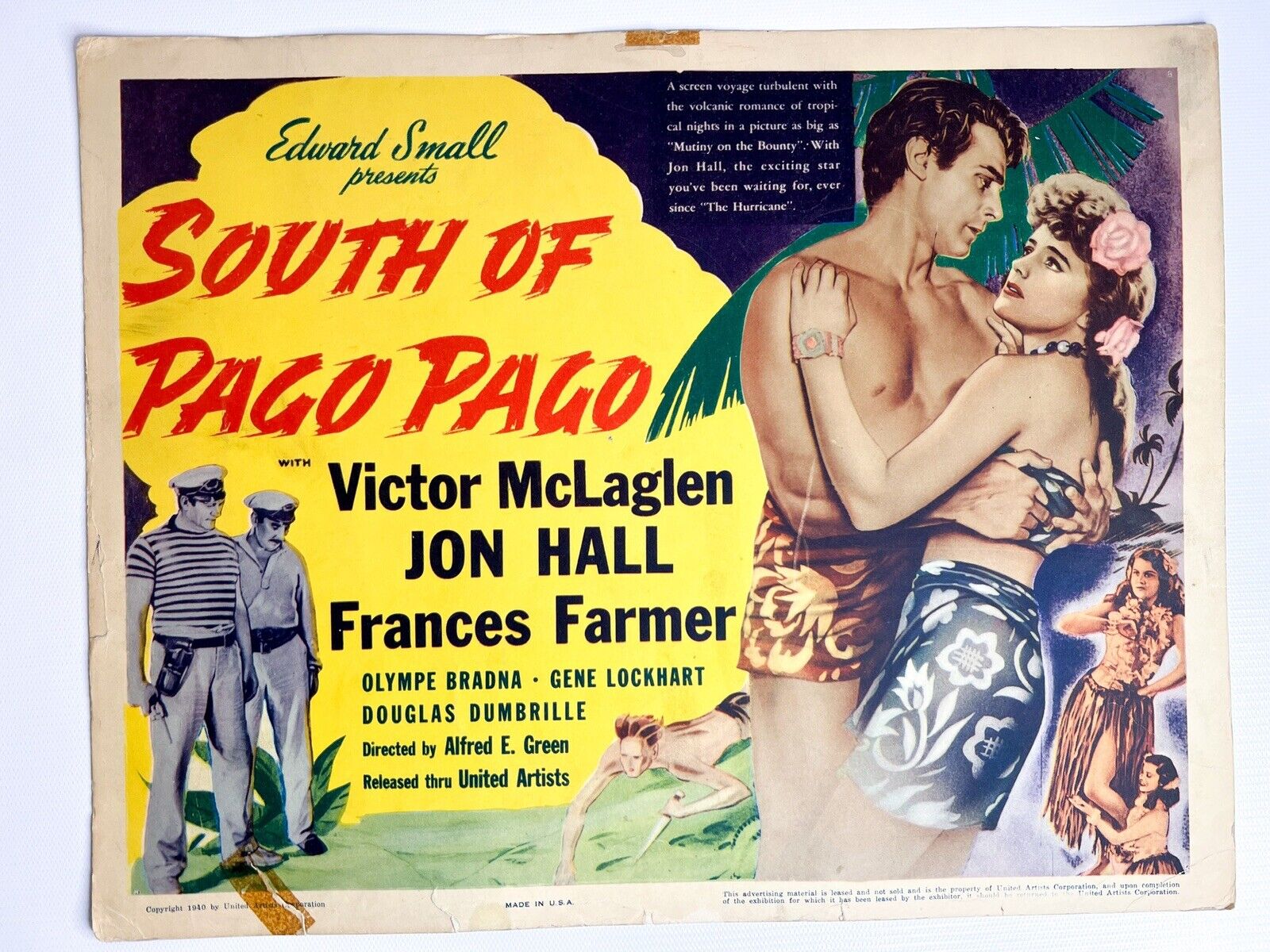 1940 Original Lobby Card "south Of Pago Pago" Advertising Movie Theater Poster