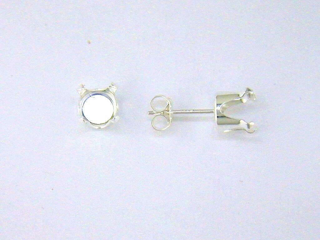 Round 4 Prong Snaptite Earring Settings Sterling Silver