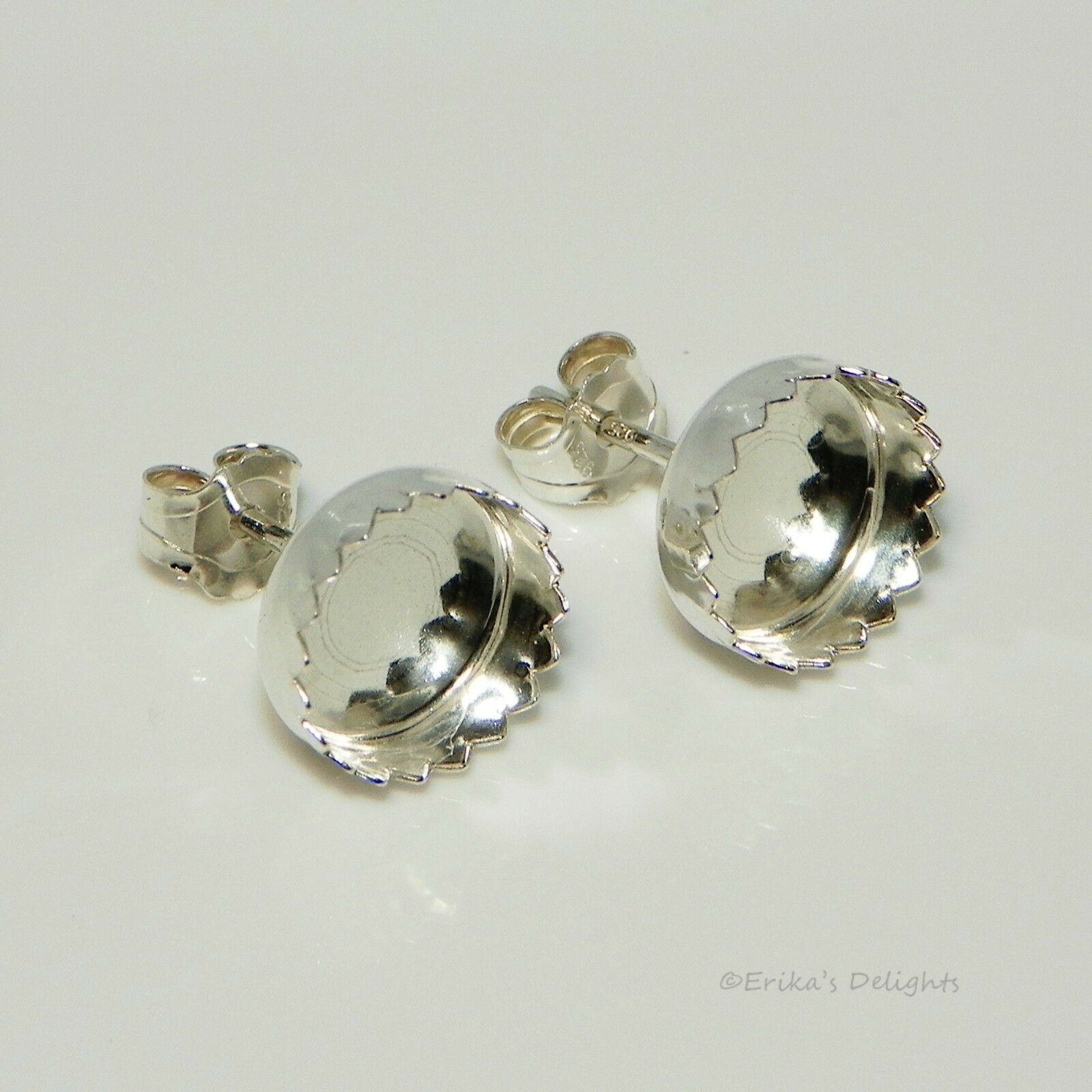 (3mm - 10mm) Round Fancy Cab (cabochon) Sterling Silver Earring Settings