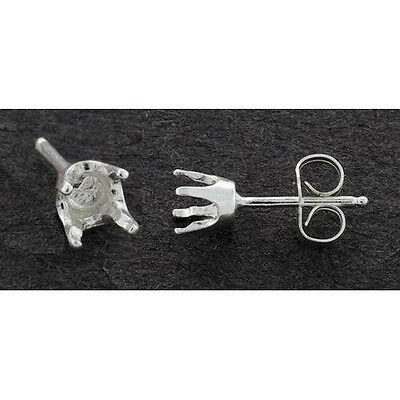 (1.6mm - 6mm) Round 4 Prong Solid Sterling Silver Cast Wire Earring Settings