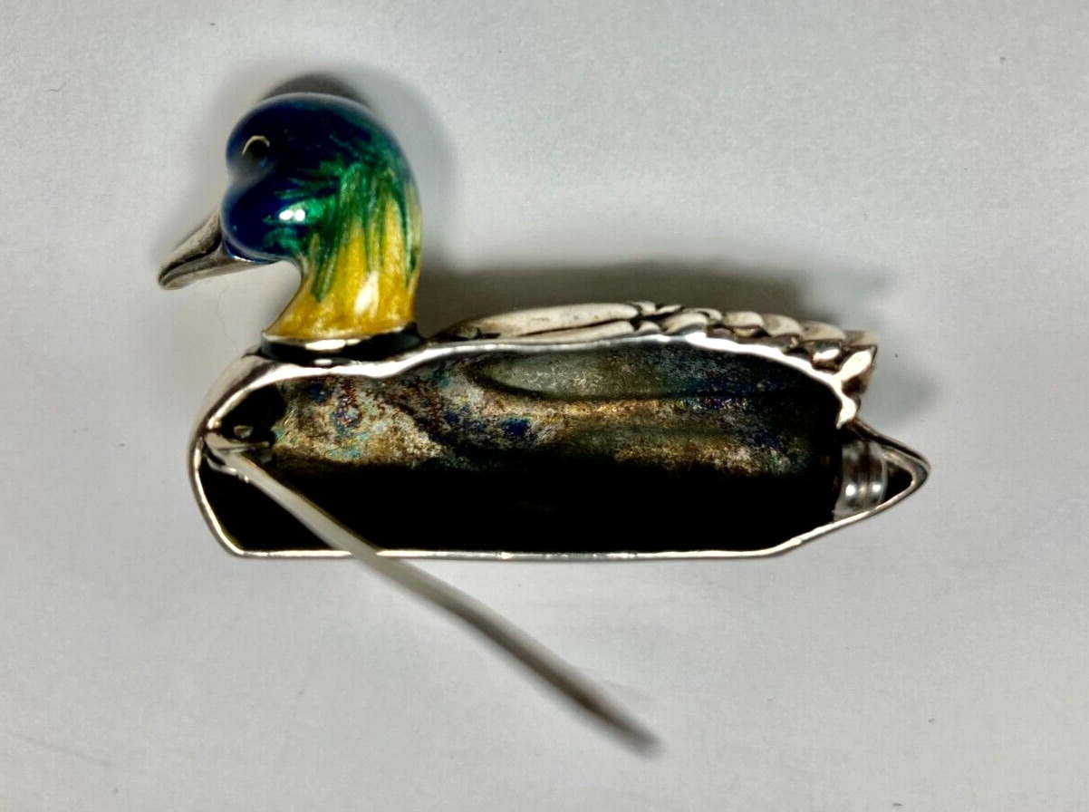 Saturno Lapel Pin  925 Sterling Silver Enamel Duck Pin For Lapel Or Jacket Rare