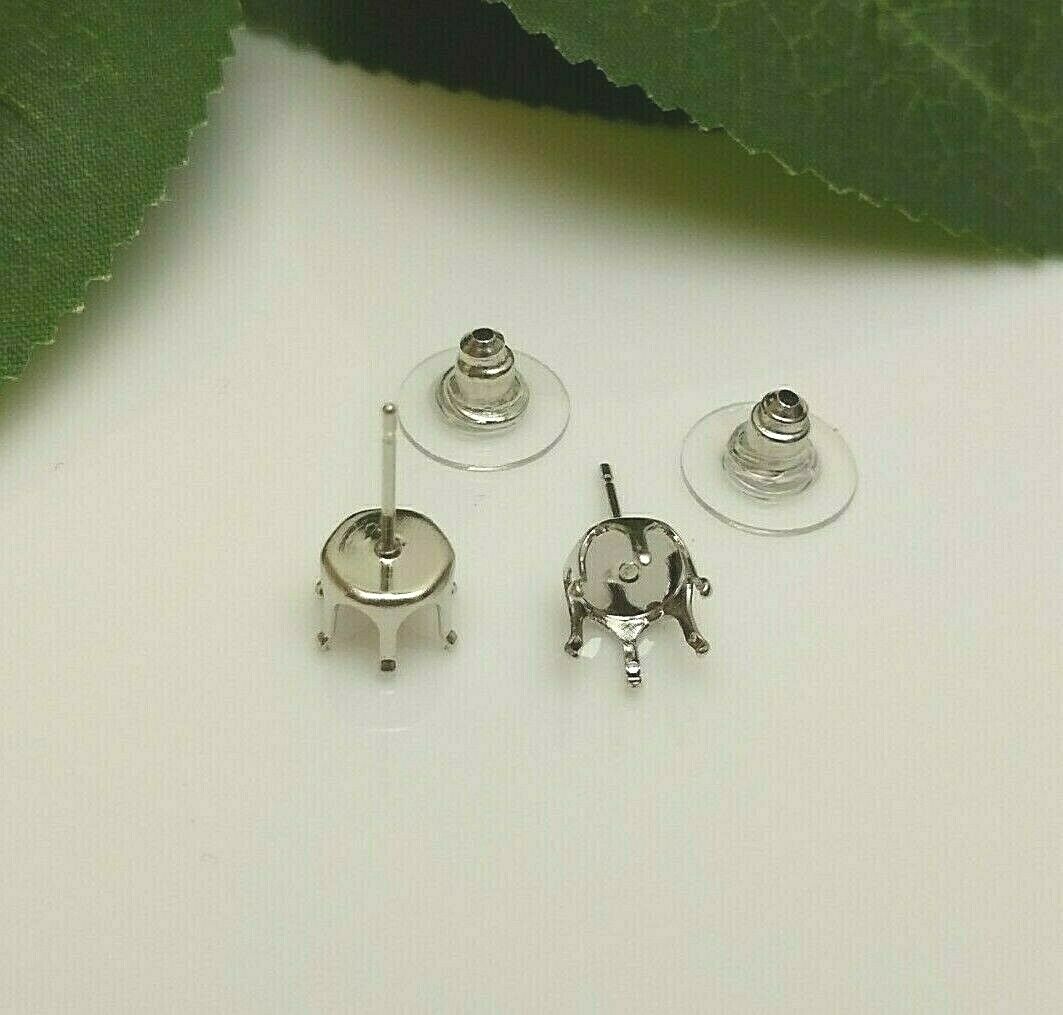 (4mm - 10mm ) Round Rhodium Plated Snap Tite Earring Settings (6 Prong)