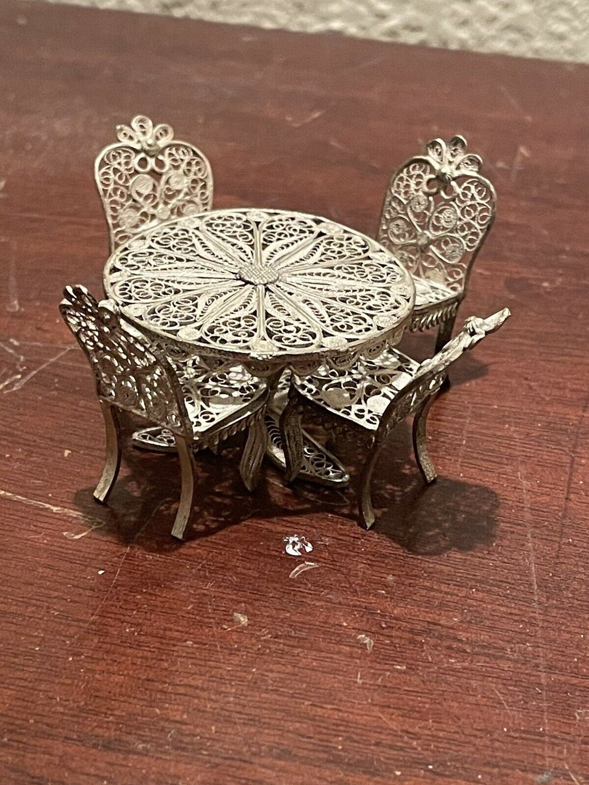800 Silver Filigree Victorian Table & Chairs Dollhouse Furniture