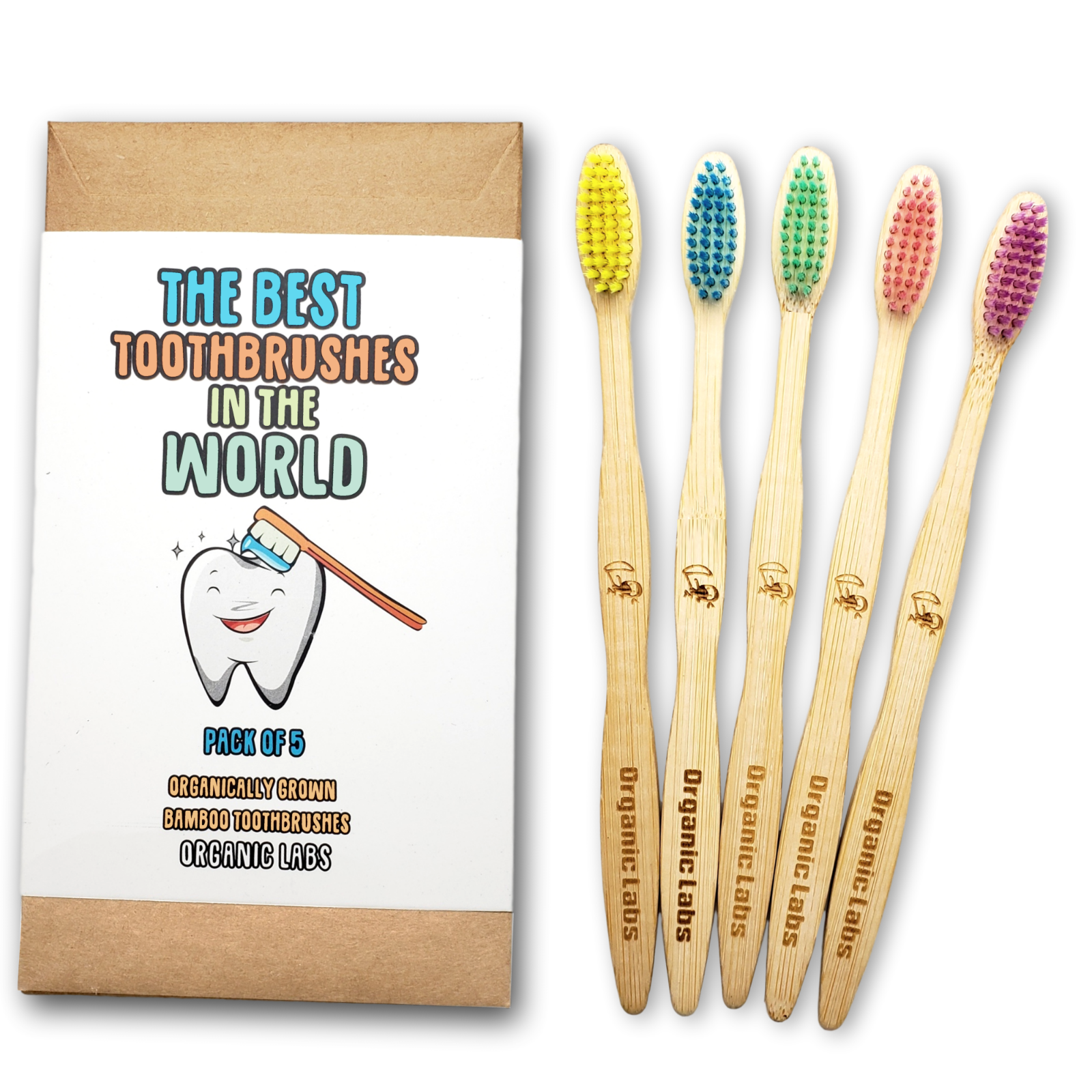 Natural Bamboo Toothbrush Bpa Free Color Bristles Pack Of 5 Organic Labs