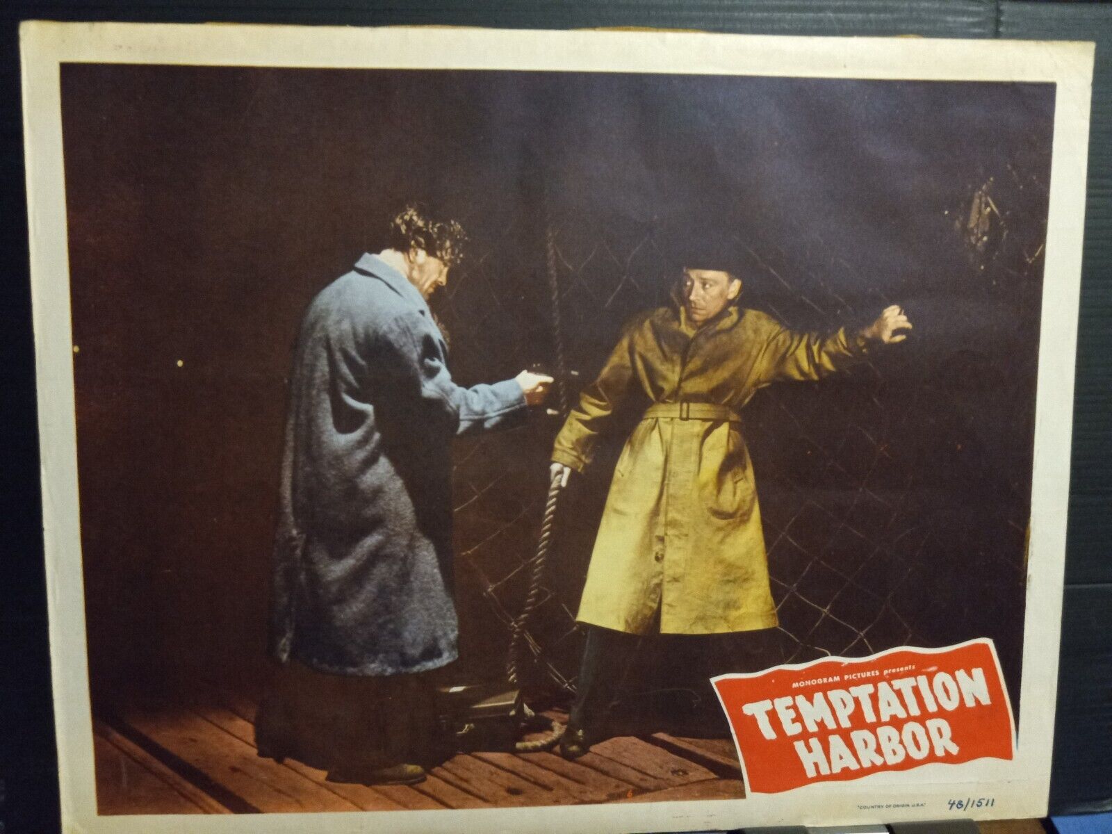 Lobby Card 1948 Temptation Harbor Robert Newton British Film Noir Gun On Pier